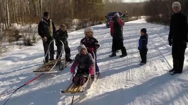 Кучета теглят деца в снега на шейна (видео)