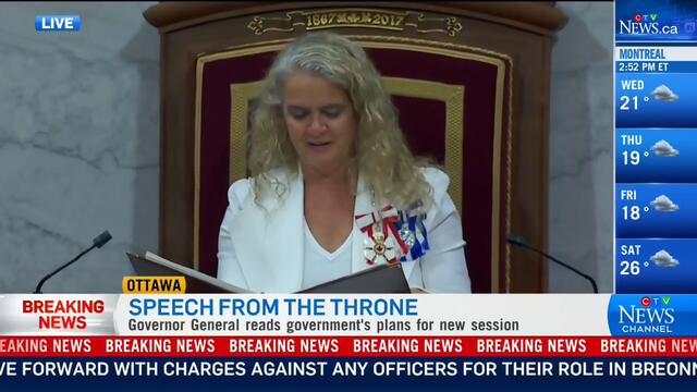 Watch Gov. Gen. Julie Payette deliver the government's full throne speech amid the COVID-19 pandemic