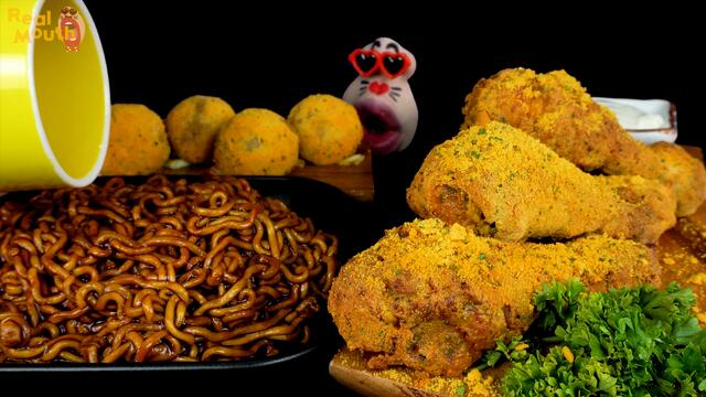 ASMR MUKBANG Black Bean Noodles & Cheese Chicken, Cheese Ball EATING SHOW (4K)