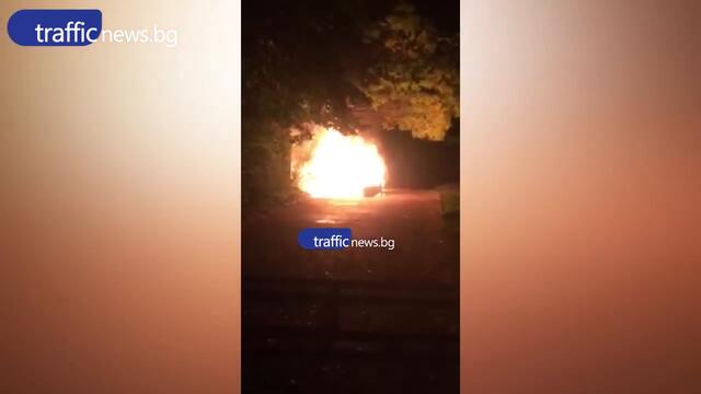 Кола гори край Гребната база в Пловдив