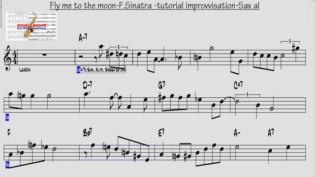Easy sax-Fly to the moon-tutorial improvisation-sax alto vers.F.Sinatra play  Bibo.