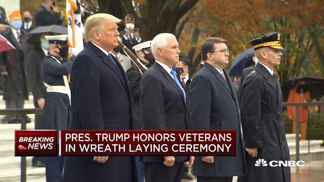 President Donald Trump honors veterans in wreath-laying ceremony