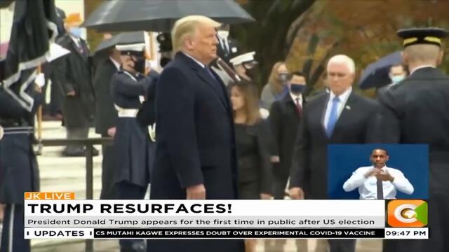 President Donald Trump appears for the first in public after US election