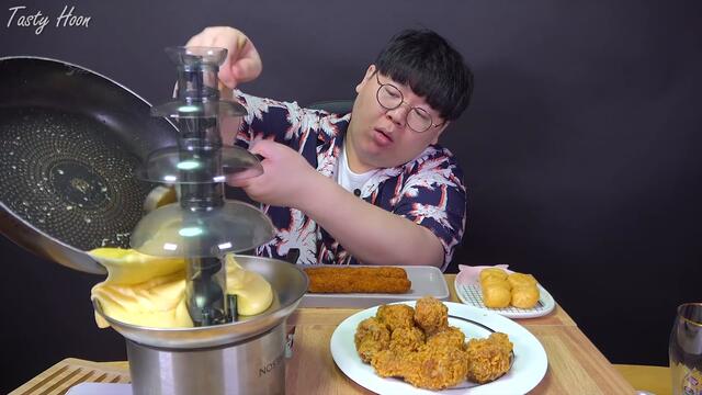 치즈분수 치킨과 함께 먹방...!! Cheese Fondue Chicken ASMR Mukbang