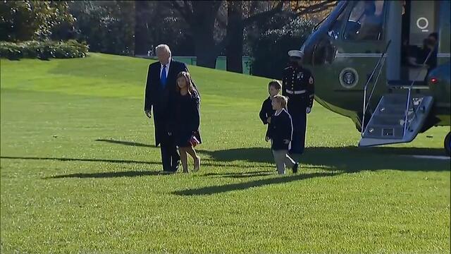 President Trump Returns to the White House with His Grandchildren