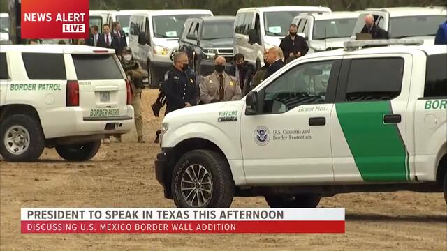 President Trump speaks at the US-Mexico border wall near Alamo, Texas