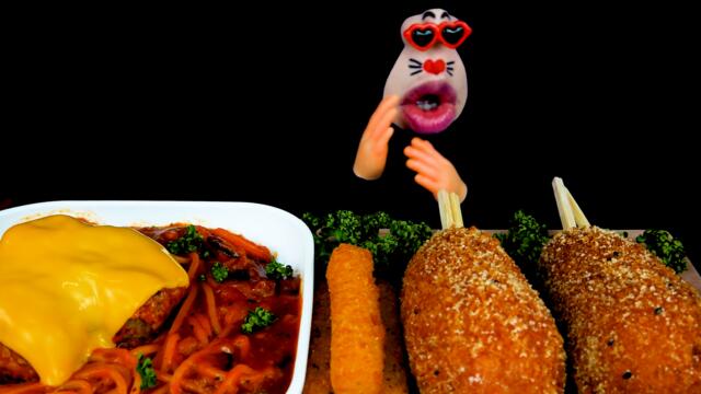 ASMR MUKBANG :) Giant Meatball Pasta & Cheese Stick & Cheese Corn Dog EATING SHOW!